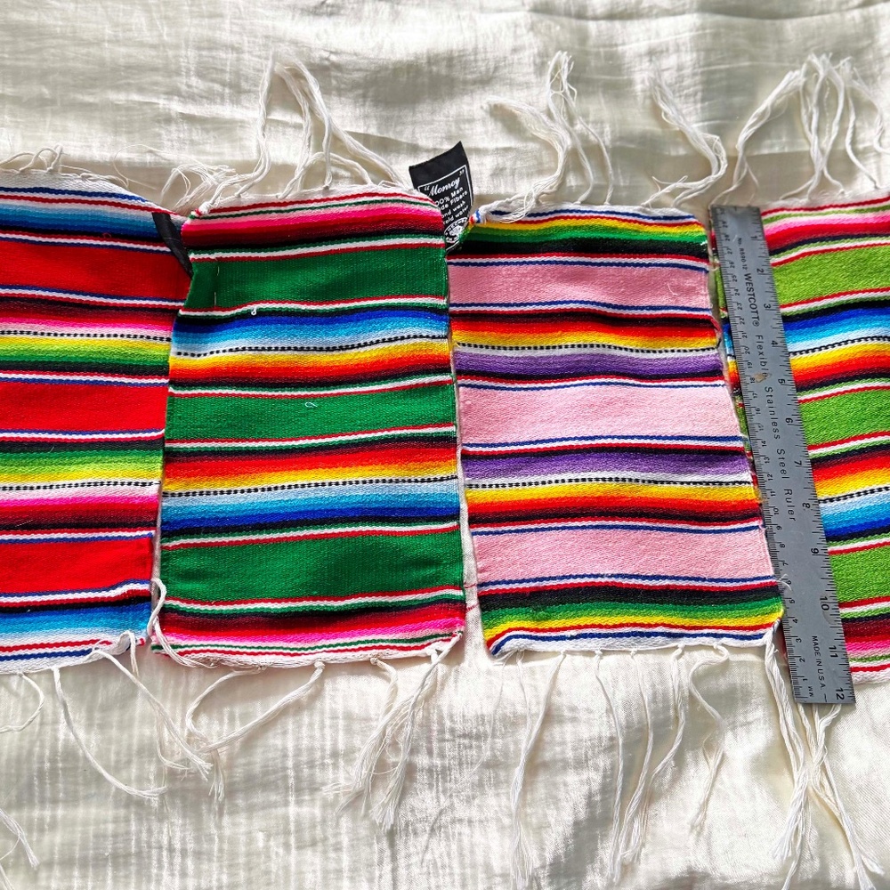 SCARF SET, 4 SERAPES MINIATURE, HANDMADE IN MEXICO, MULTICOLOUR WITH FRINGE,